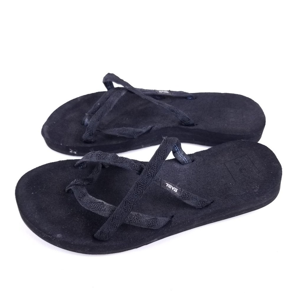 Teva Black Fabric Strappy Flip Flops Sandals